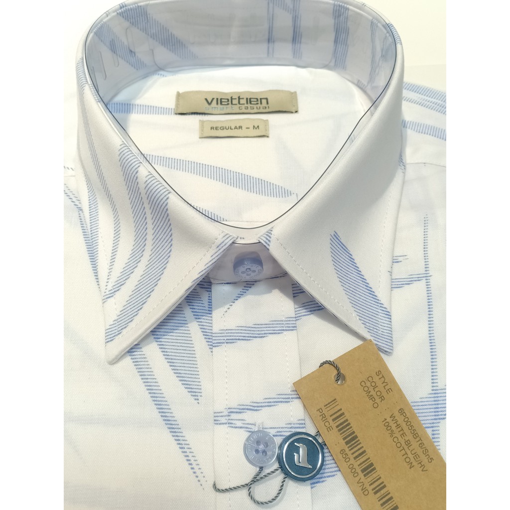XẢ ÁO LẺ SIZE - Áo sơ mi nam cộc tay Việt Tiến 0055 - Regular vạt ngang size L (41/42)
