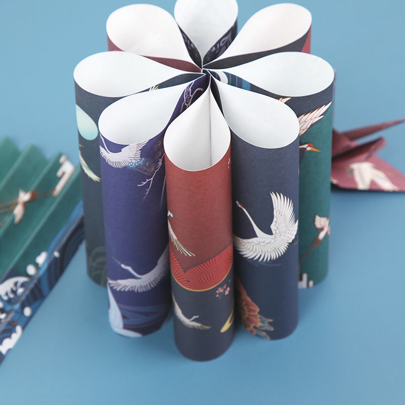 Set 70 Giấy Xếp Hình Vuông 14.2x14.2cm Họa Tiết Chim Hạc Phong Cách retro