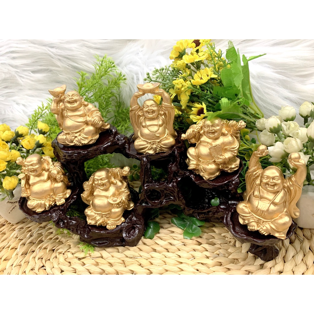 Bộ 6 Tượng Bồ Tát Di Lặc Hoan Hỉ kèm đế tượng 6 chân