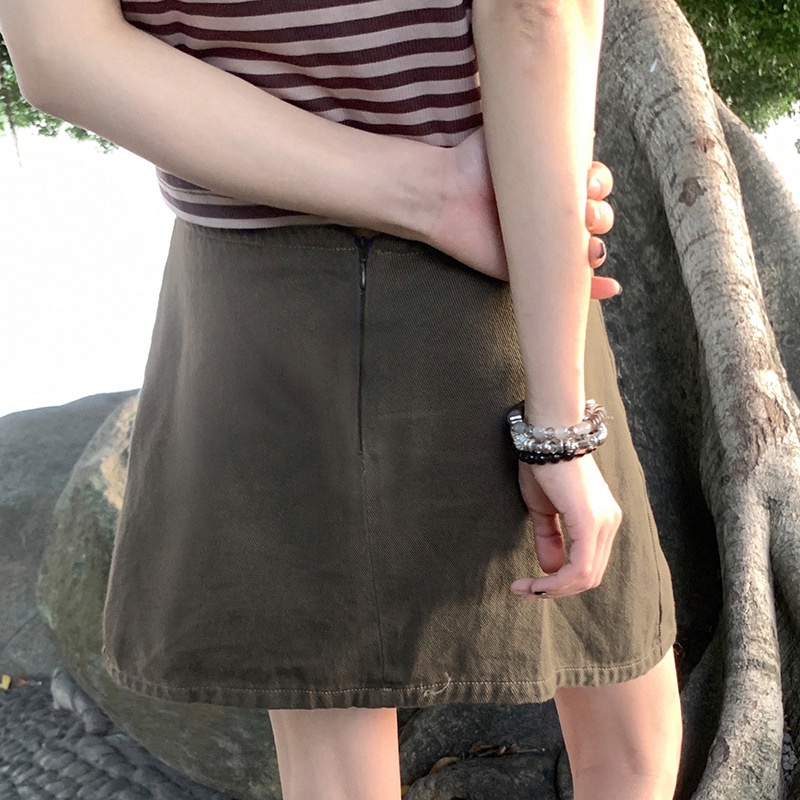 Chân váy jean Lưng Cao Xẻ Tà In Họa Tiết Ngôi Sao Phong Cách Đường Phố Cá Tính Cho Nữ