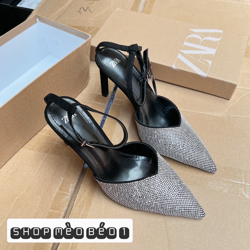 Sandal zara mũi đá nhọn gót nhọn xuất dư fullbox