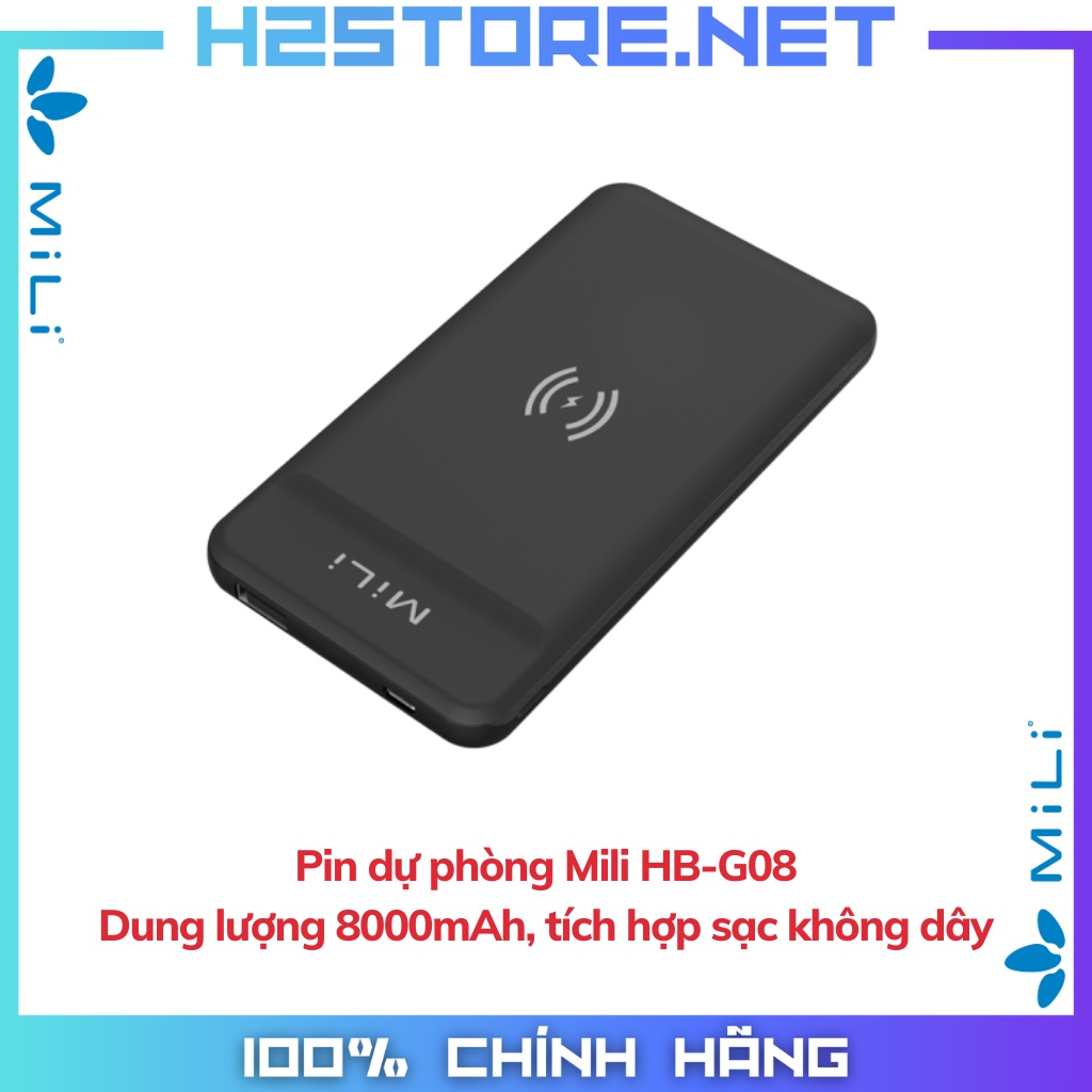 Sạc dự phòng MiLi Power Magic II 8,000mAh/3.7V HB-G08BK, tích hợp sạc không dây - Hàng chính hãng