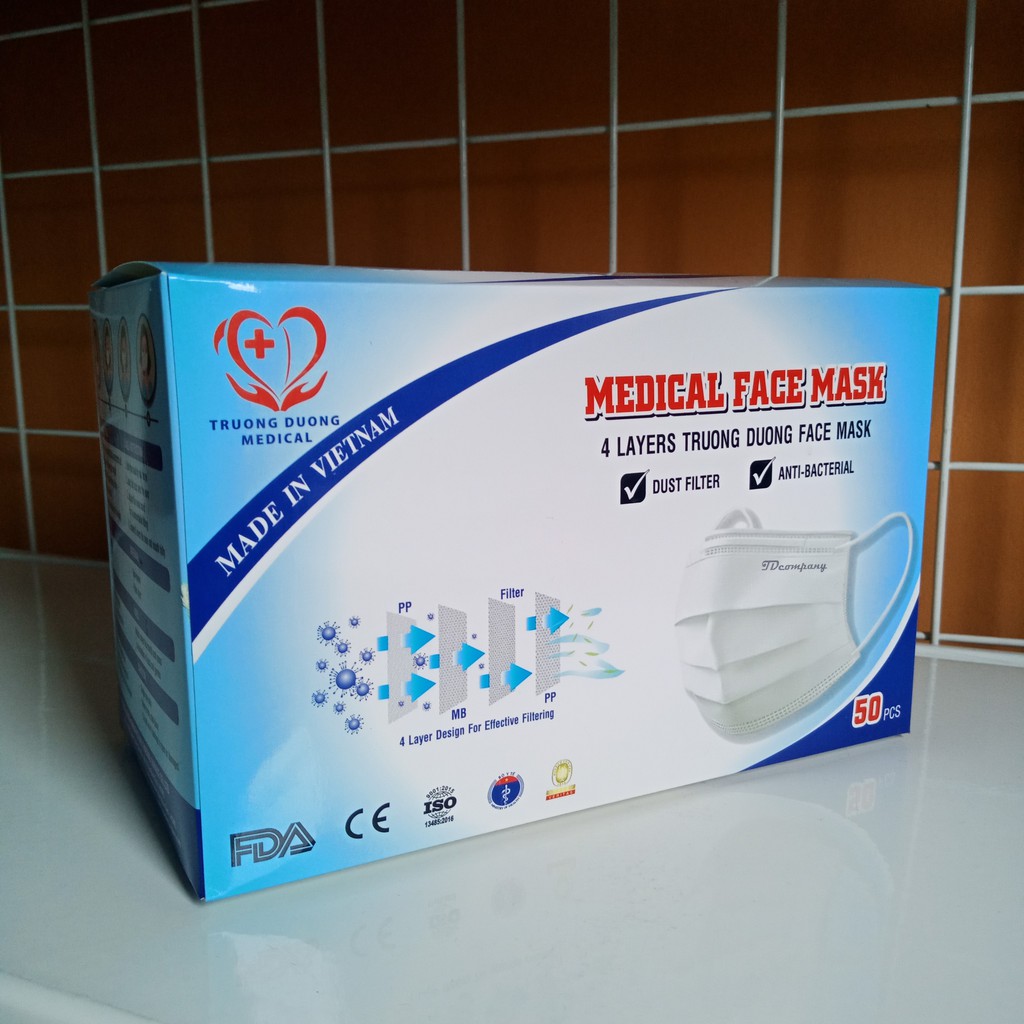 KHẨU TRANG TRƯỜNG DƯƠNG 4 LỚP  - MÀU XANH NHẠT