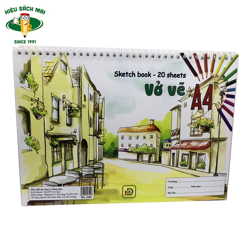 Vở vẽ Hùng Đức các loại A4/A3 giấy trắng/vàng định lượng gsm100 dán gáy/lò xo