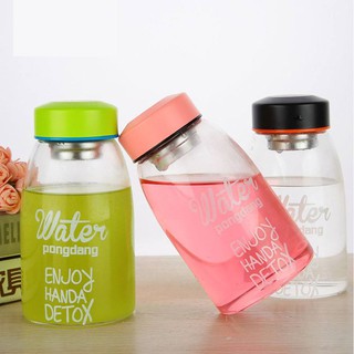 Chai detox thủy tinh miệng rộng, có lọc trà inox dung tích 600ml
