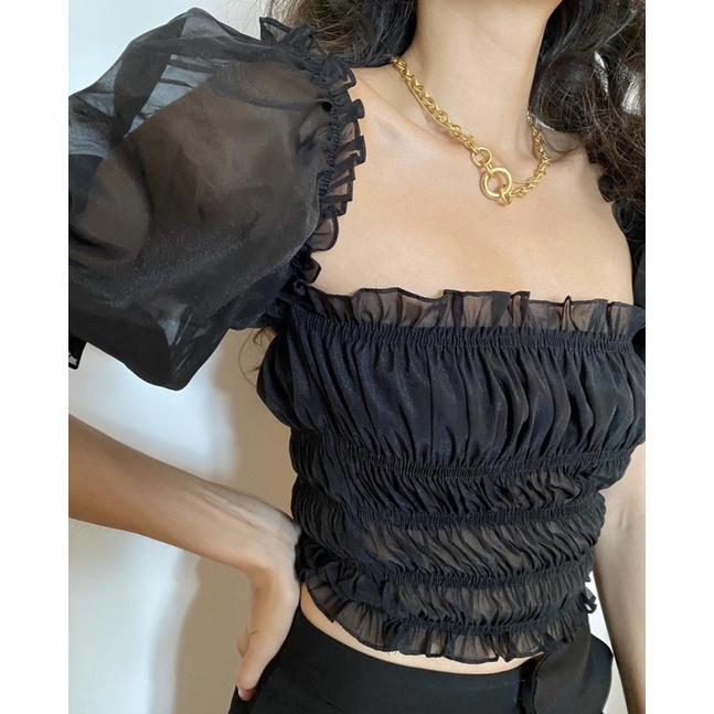 Áo Lily sheer top đen của Daphale Studios