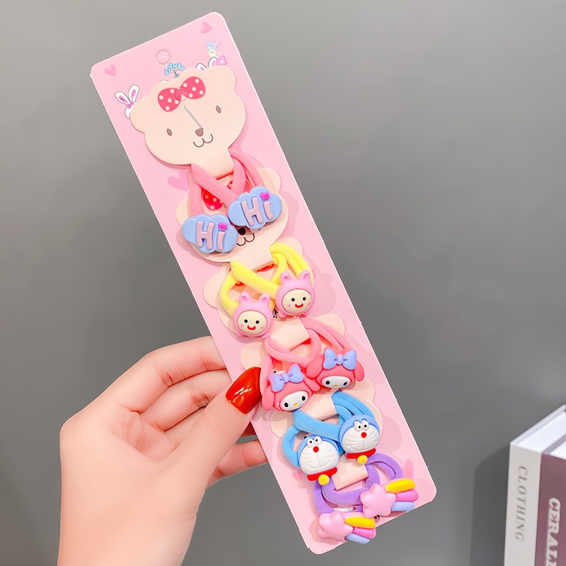 Bộ 10 Dây Cột Tóc Mềm Mại Màu Kẹo Họa Tiết Hoạt Hình Dễ Thương Cho Bé Gái