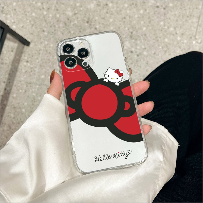 Ốp lưng iphone Ốp điện thoại SUNTAIHO trong suốt đính nơ hình Hello Kitty thích hợp cho iPhone 13 12 11 X XS XR Pro Max 8 7 Plus 6 6S