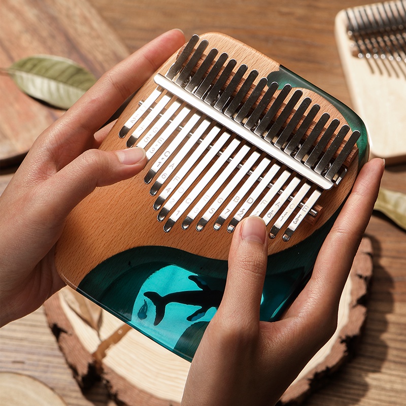 Hluru Kalimba 17 21 Key Phím Bằng Gỗ Trơn Hình Cá Voi