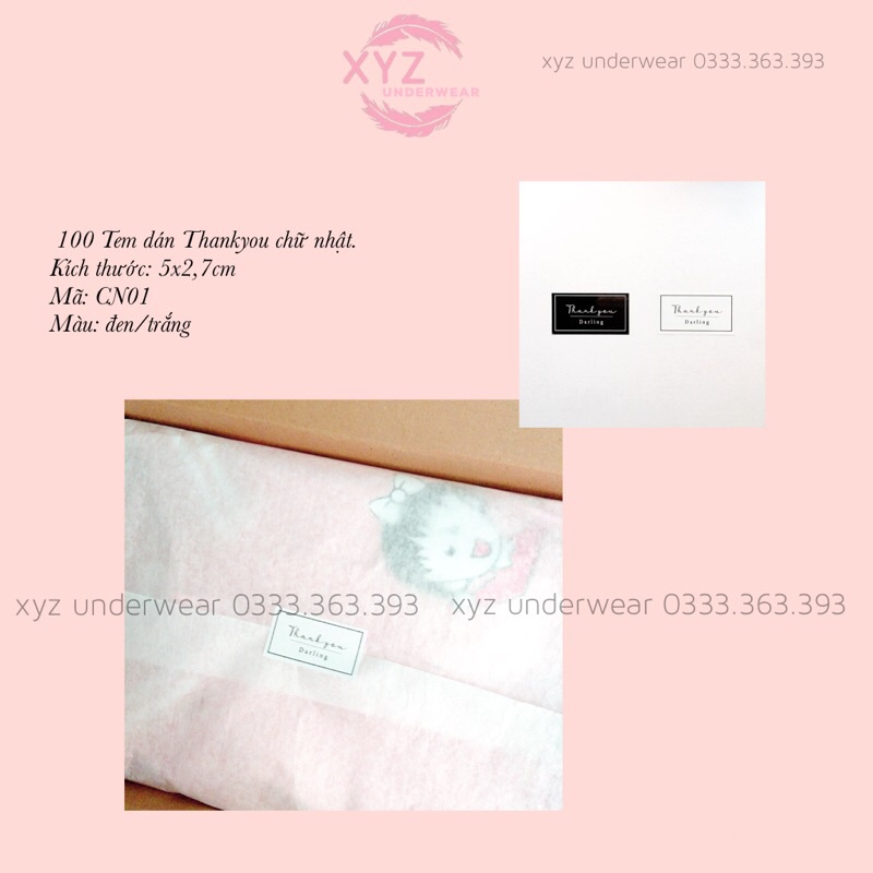 100 Tem dán Thank you hình chữ nhật  màu đen/trắng đẹp sang trọng để bán hộp bánh, hộp quà,niêm phong giấy gói quần áo | BigBuy360 - bigbuy360.vn