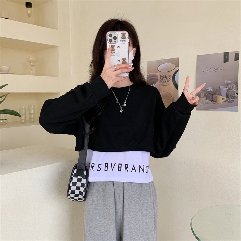 SUXI Áo Thun Dài Tay Phối Màu Thời Trang Nữ Tính