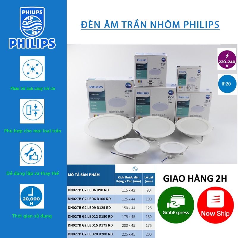 Đèn Led Âm Trần Philips DN027B G2 Công Suất (7W-10W-14W-17W-22W) Ánh Sáng Trắng/Vàng/Trung Tính Bảo 