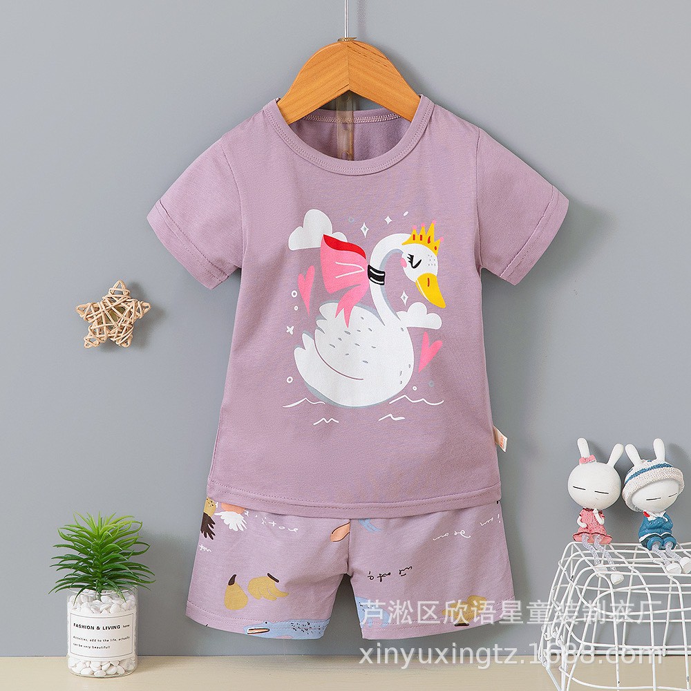 Bộ cộc tay cho bé, quần áo trẻ em mùa hè Quảng Châu xuất Hàn chất cotton cho bé gái XuXu Kids size từ 8 đến 16kg