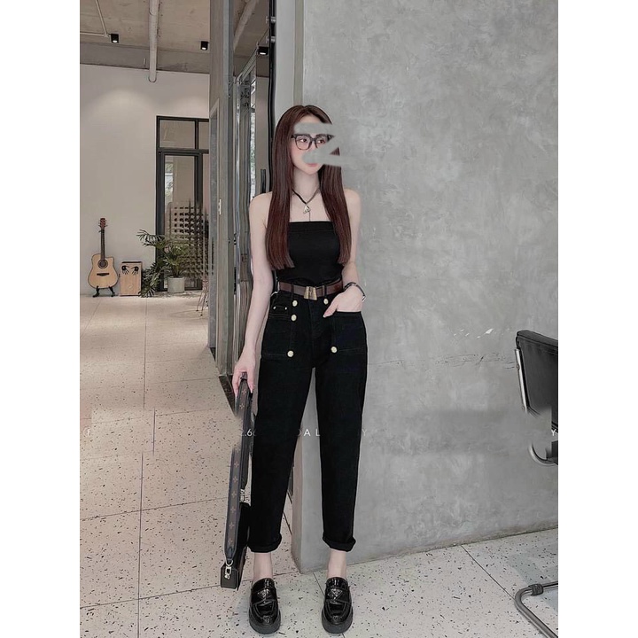 [BGZNL24] QUẦN JEANS NỮ BAGGY GIÃN 2 TÚI VUÔNG TRƯỚC 6 NÚT ĐEN XANH ĐẬM XỊN SÒ CỰC ĐỈNH SIÊU MỀM MỊN HADI.VN