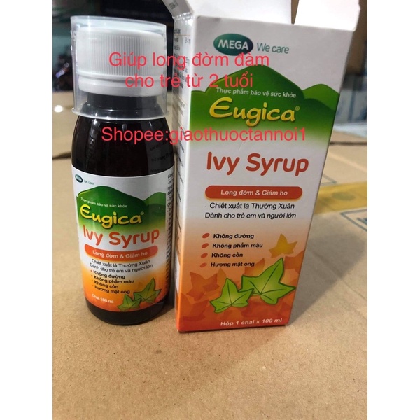 Sirô ho Eugica ivy - không đường ,không phẩm màu, không alcohol, hương mật ong ,chiết xuất lá thường xuân,chai100ml