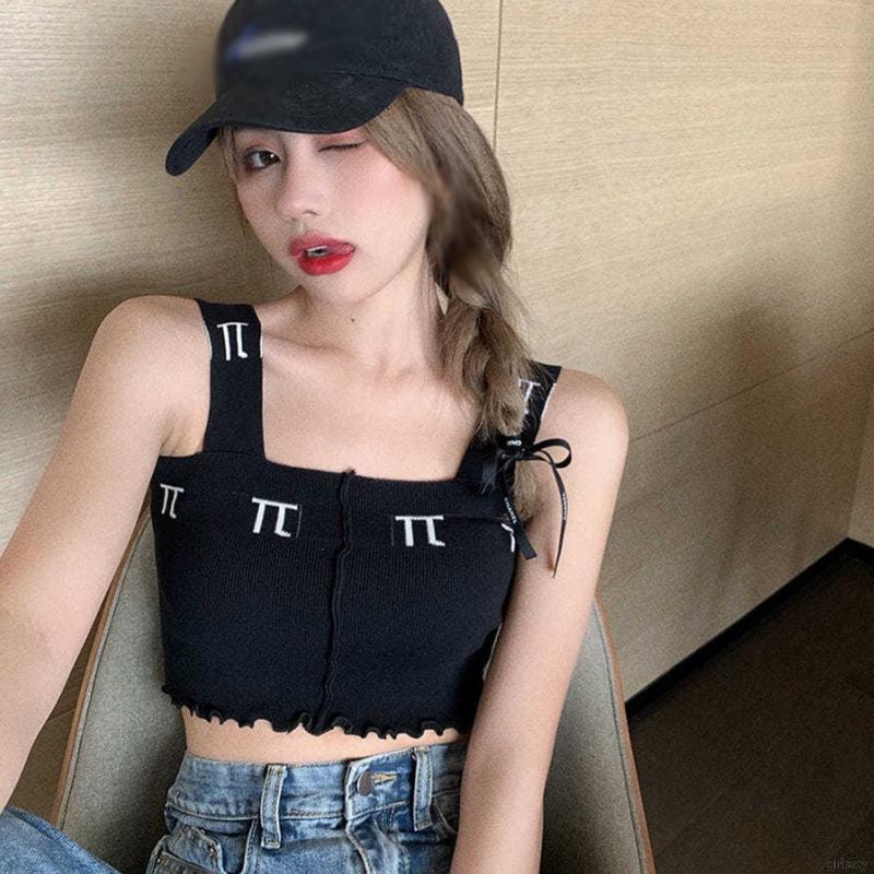 Áo Tank Top Dệt Kim 2 Dây Cổ Vuông Phong Cách Hàn Quốc