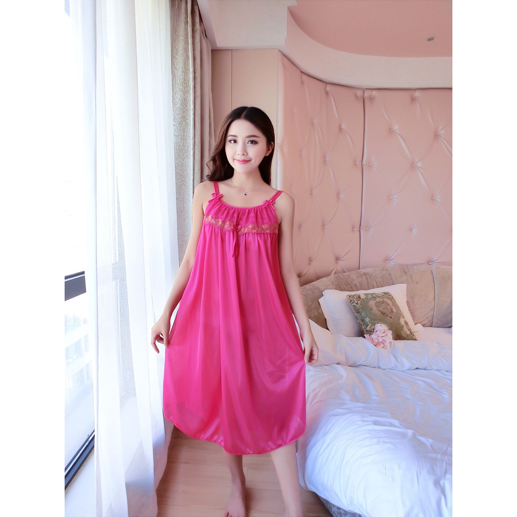 Váy ngủ ,đầm mặc nhà phi lụa 2 dây nơ xinh kiêu kỳ quyến rũ free size dưới 75kg ( LỤA 2 DÂY NƠ) | BigBuy360 - bigbuy360.vn