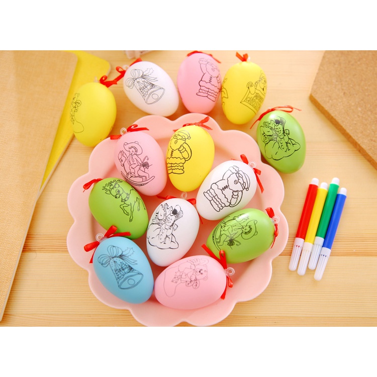 Đồ Chơi Tập Tô Quả trứng in sẵn hình nghộ nghĩnh cho bé_kèm 4 bút màu dạ_ Đồ dùng học tập cho bé