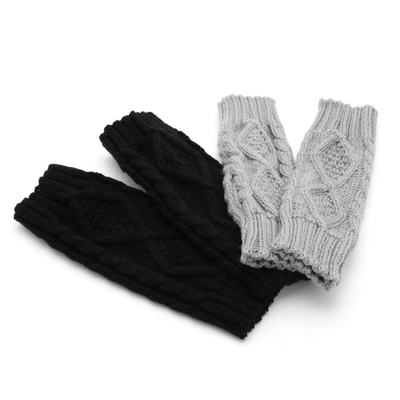 Găng Tay Len Dài Hở Ngón Giữ Ấm Cho Nữ