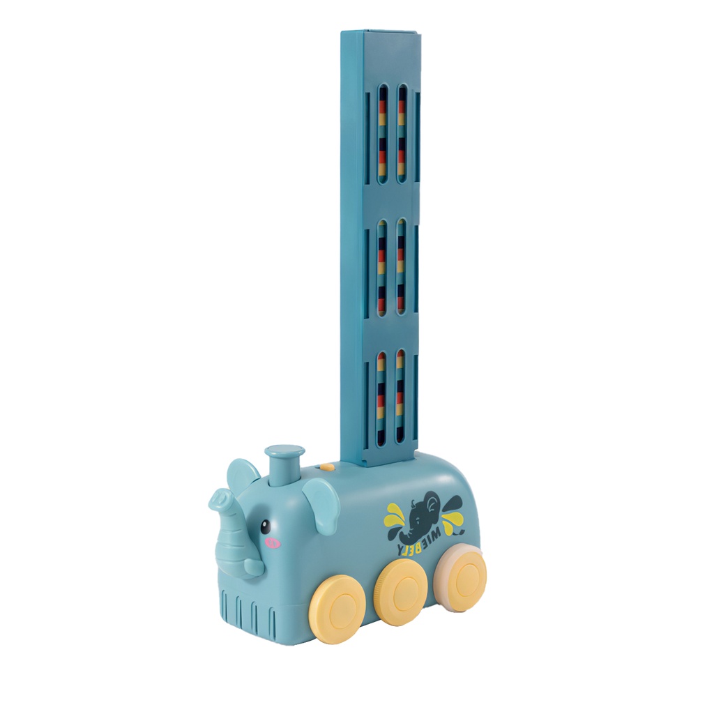 Xe điện hình thú lắp ráp thả Domino có đèn và nhạc-Voi domino xếp hình