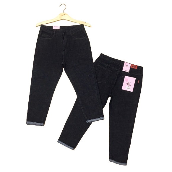 Quần jean nữ 9 tấc co giãn mạnh lưng cao màu đen có size đại