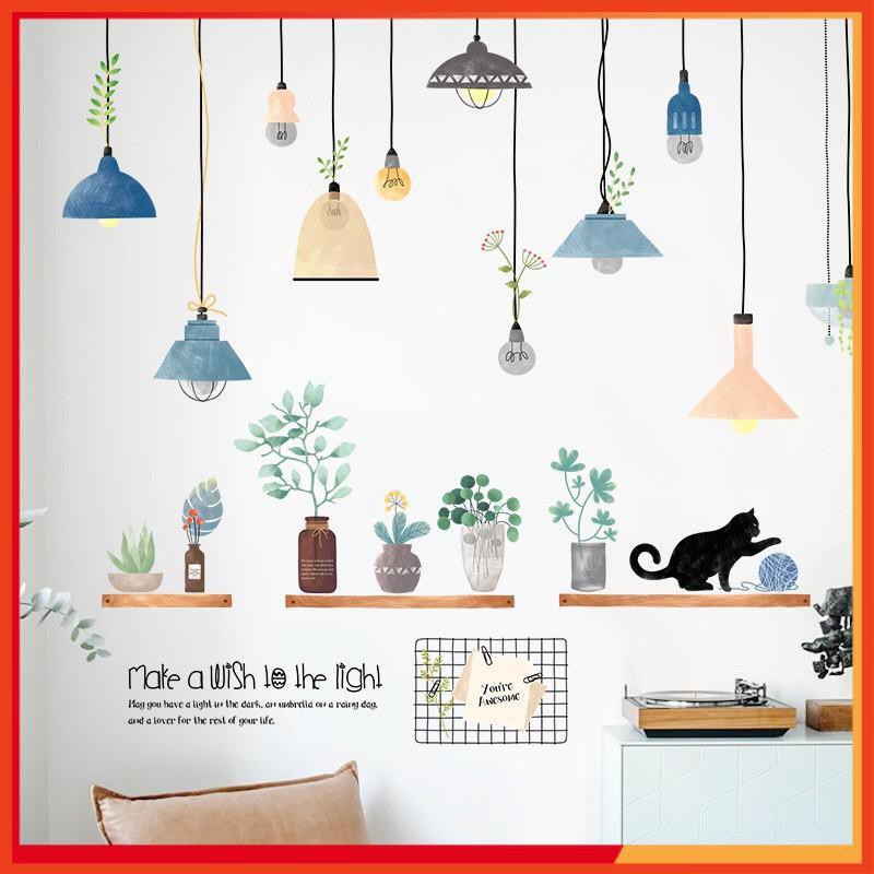 [HÀNG CAO CẤP] Decal dán tường phòng ngủ, tranh dán tường, dàn đèn thả trần, decor phòng khách, decor phòng ngủ