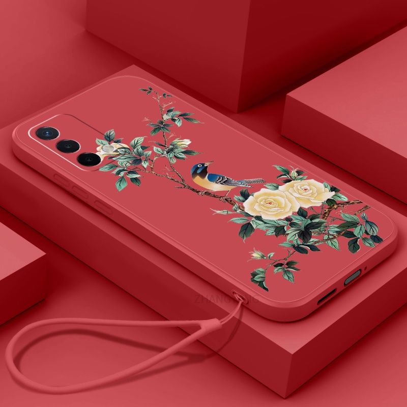 Ốp Điện Thoại TPU Mềm Họa Tiết Hoa Và Chim Có Dây Đeo Cho oppo a74 a95