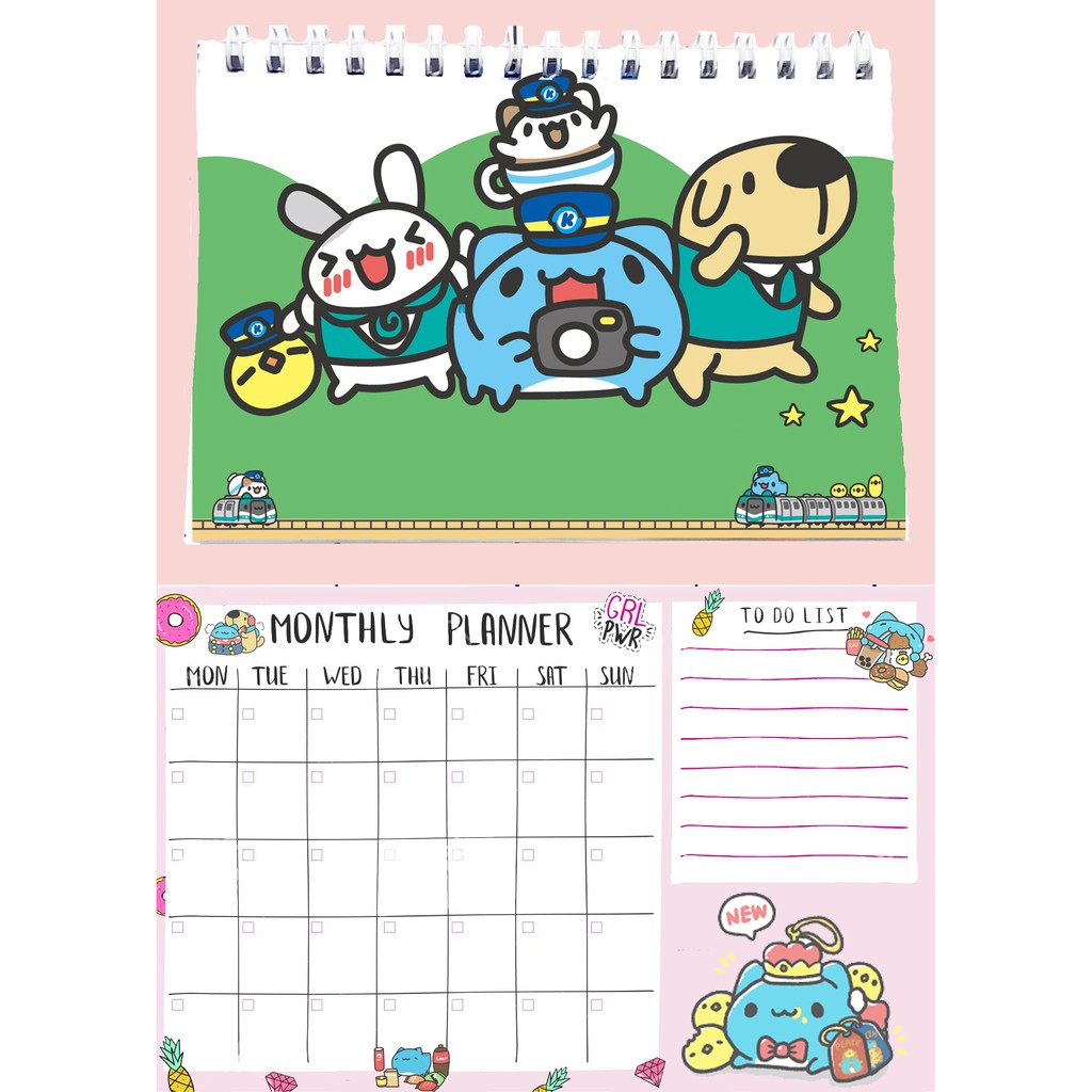 Sổ kế hoạch tháng mèo capoo MPI36 Monthly Planner army 12 trang hoạt hình cute thần tượng