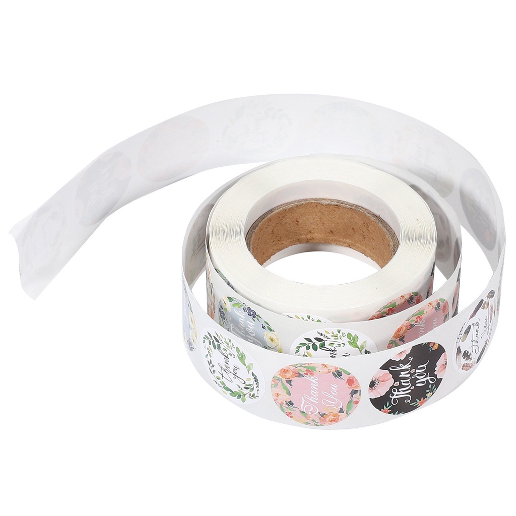Cuộn 500 nhãn dán cảm ơn họa tiết hoa trang trí bao bì quà tặng sổ tay DIY