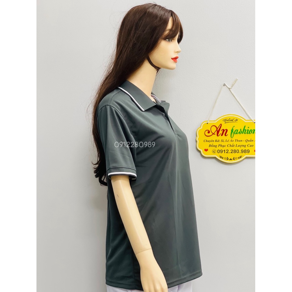 Áo thun có cổ nam nữ màu xám thời trang vải thun cá sấu mè  _ Hình chụp thật