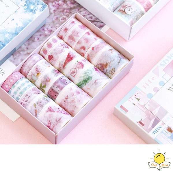 Set hộp 20 cuộn Washi tape Băng dính trang trí sổ bullet journal, planner, sổ tay, album