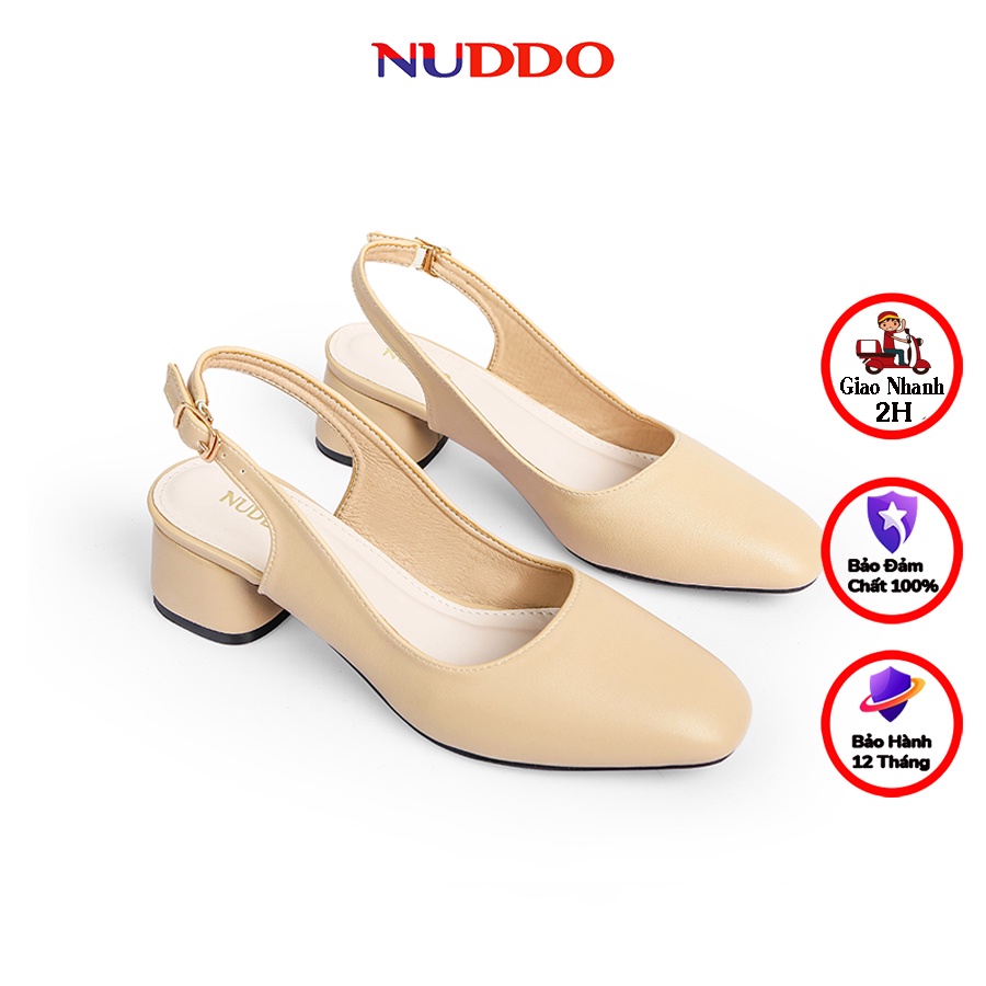 Giày cao gót nữ 3 phân NUDDO mũi vuông gót trụ vuông dáng slingback bít mũi đẹp thời trang công sở da lì mềm mại_NUS706