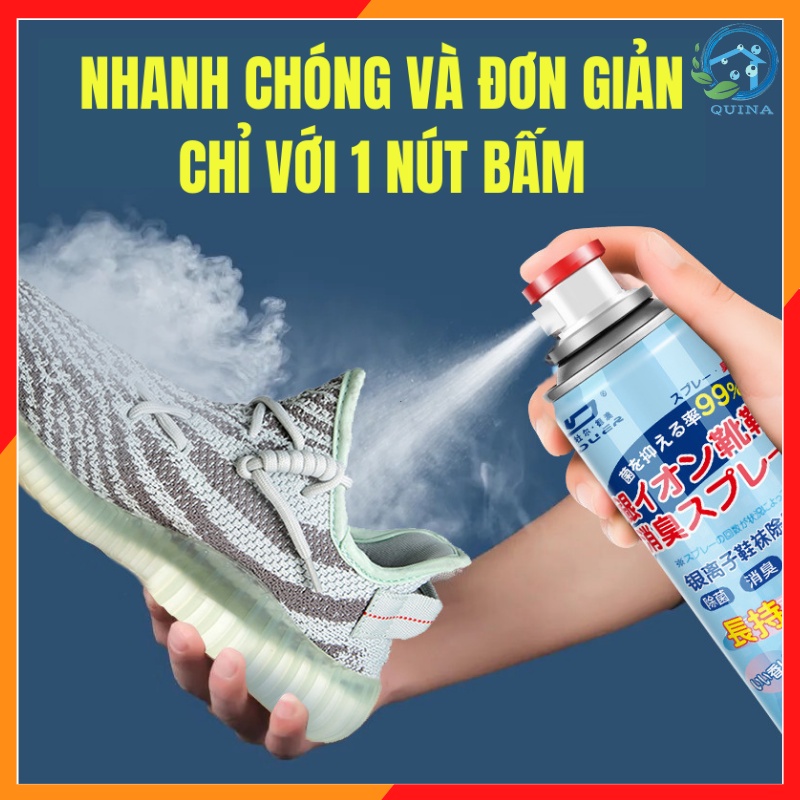 Xịt giày khử mùi hôi chân Công nghệ nano bạc Nhật Bản mới nhất 2022 chai lớn 360ML Quina