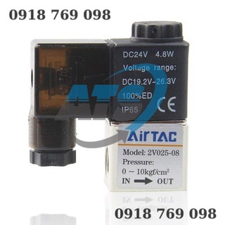 Van điện từ khí nén 2 cửa 2 vị trí Airtac, van điện từ khí nén 2v025-08 AIRTAC