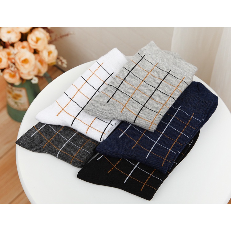 Tất họa tiết cao cổ đi giày tây 100% cotton thoáng mát