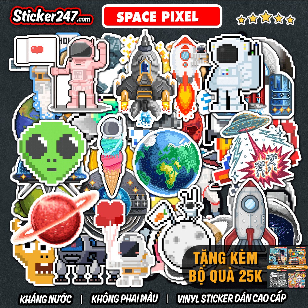 Sticker Space Pixel không gian 𝑭𝒓𝒆𝒆𝒔𝒉𝒊𝒑 chống nước sticker dán laptop, điện thoại, đàn, mũ bảo hiểm, vali  SPA15