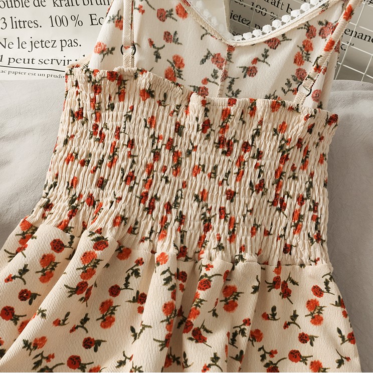 [Sẵn Đỏ] Váy Hai Dây Hoa Nhí Nhung Tăm Eo Cao Hàng Quảng Châu Loại 1 V03 | BigBuy360 - bigbuy360.vn