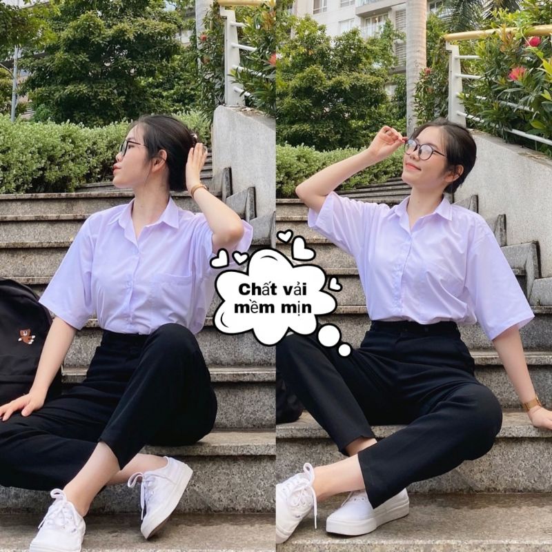 [Mã FAMARAL1 giảm 10K đơn 50K] Áo sơ mi trắng học sinh nam nữ form rộng tay lỡ An freesize chất mềm mịn thấm hút mồ hôi