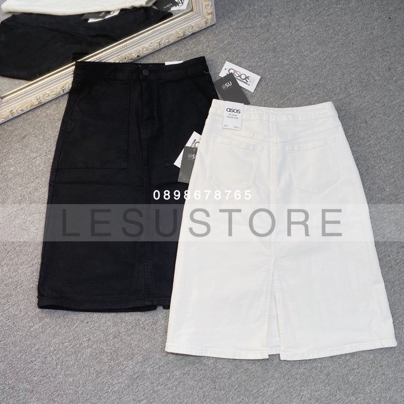 ẢNH TỰ CHỤP Chân váy jeans midi 2 túi xéo | BigBuy360 - bigbuy360.vn