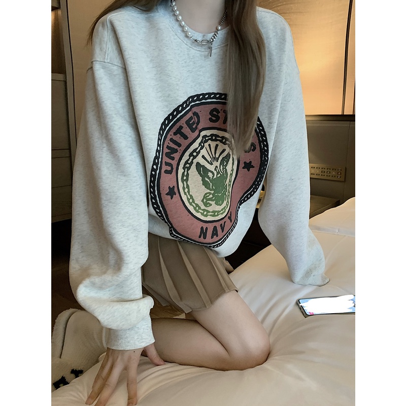  Áo sweater tay dài cổ tròn dáng rộng in hình 46225 dành cho nữ | BigBuy360 - bigbuy360.vn