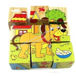 XẢ HÀNG Đồ chơi xếp hình cho bé 9 khối 6 tranh gỗ thông minh