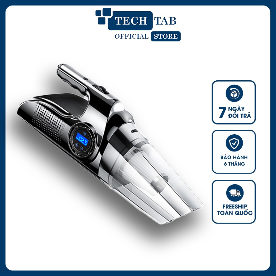 Máy hút bụi và bơm lốp Ôtô nhỏ gọn - Công suất 120w - 4 in 1 Bơm/Hút/Đèn chiếu sáng/Đồng hồ đo áp suất lốp - K1342