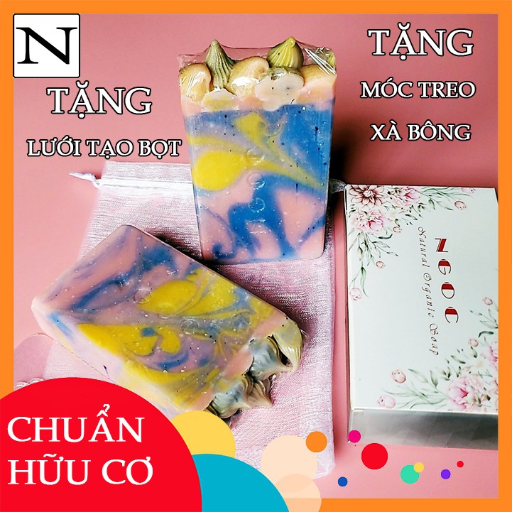 Xà phòng hữu cơ handmade. Ngừa mụn lưng hiệu quả. Tặng túi lưới tạo bọt, tặng móc treo xà phòng.