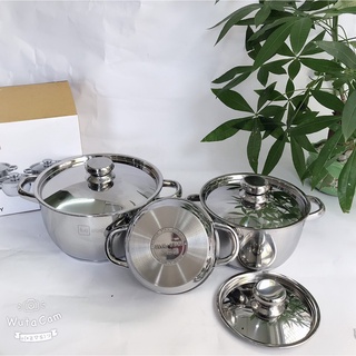 Bộ 3 Nồi Inox Fivestar 3 Đáy Nắp Inox-( dùng được bếp từ) soong nồi Tân Hợp Thành,tốt bền đẹo ,giá rẻ-Hàng Chính Hãng