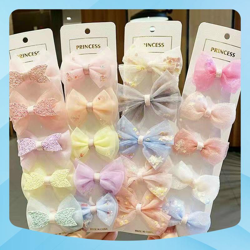 Set 5 chiếc kẹp tóc nơ ren thiết kế cầu kỳ cho bé, màu sắc bắt mắt