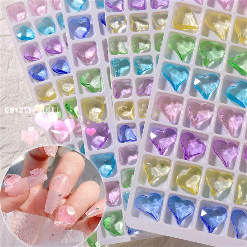 Bộ 10 Móng Tay Heceh|Mặt Dây Chuyền Hình Trái Tim 3D|Bộ Dụng Cụ Làm Móng Nghệ Thuật