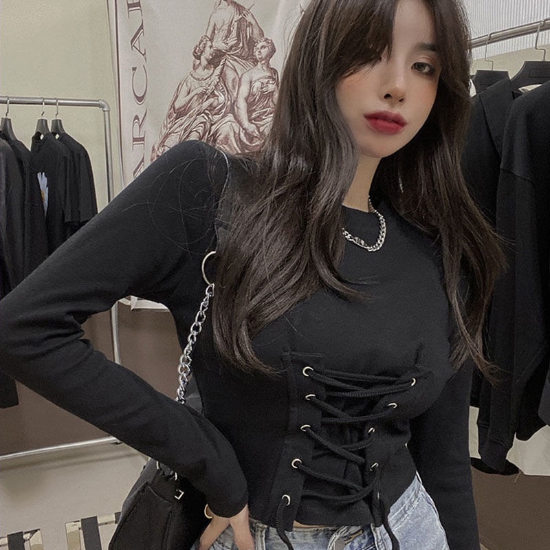 Áo Thun Lửng Tay Dài Vạt Chéo Thời Trang Mới 2022 Dành Cho Bạn Nữ