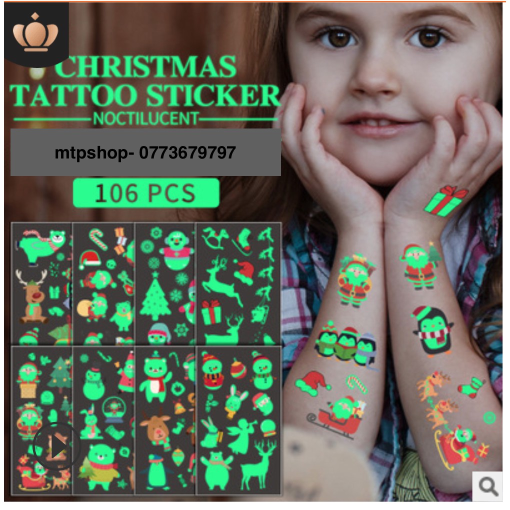 Hình xăm dán giáng sinh tattoo noel phát sáng 10x6cm