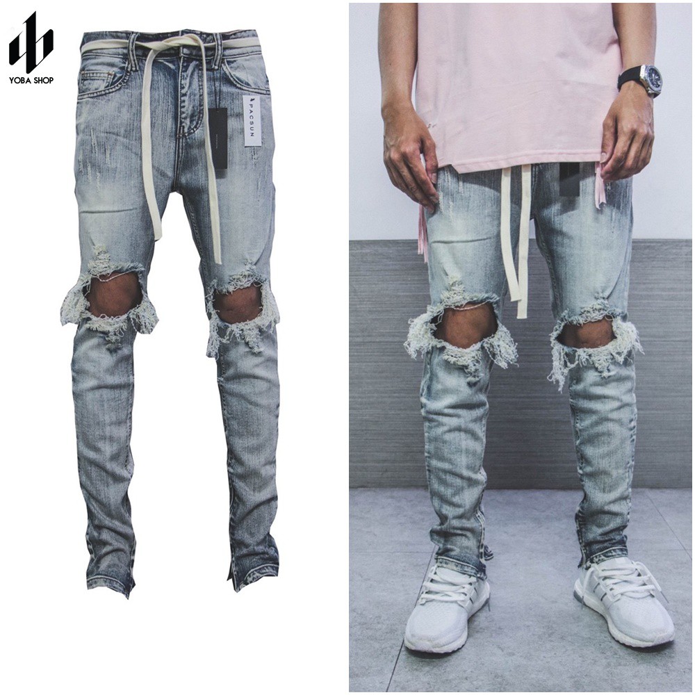 QUẦN JEANS ZIPPER XANH RÁCH GỐI SIÊU ĐẸP (ảnh thật 100%)