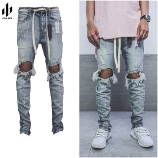 {Freeship +Voucher 20k} QUẦN JEANS ZIPPER XANH RÁCH GỐI WASH SIÊU ĐẸP FORM SKINNY ÔM CHÂN (ảnh thật 100% RGZX2)